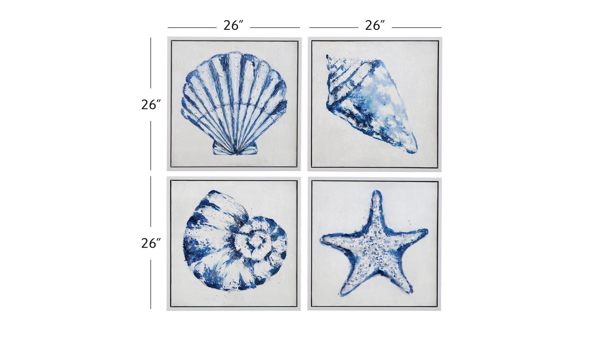 Shells Framed Canvas Set of 4 - Blue / White