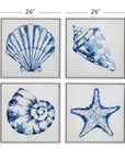 Shells Framed Canvas Set of 4 - Blue / White