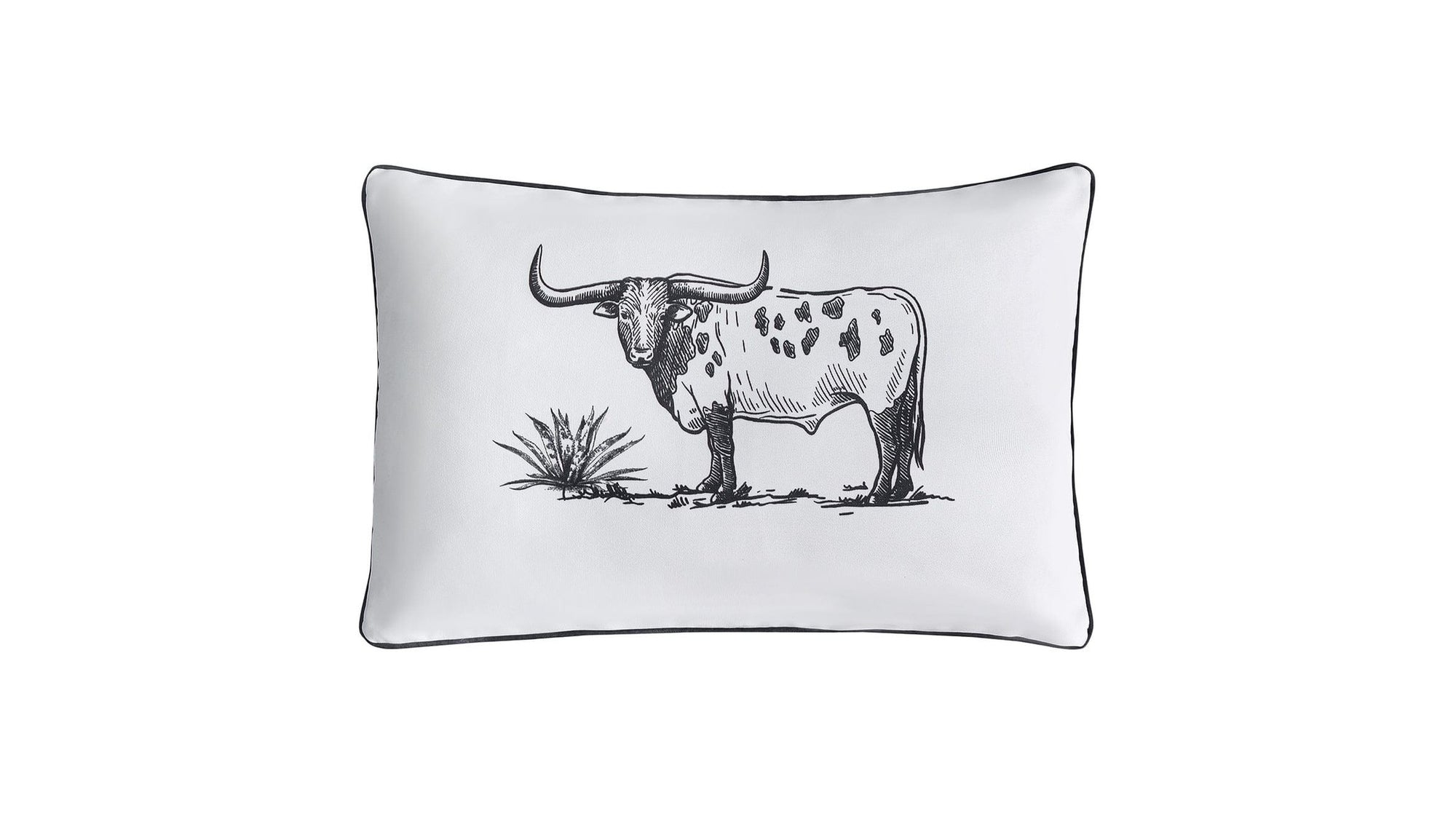Ranch Life - Indoor/Outdoor Pillow Steer, 2 Per Carton - White / Black