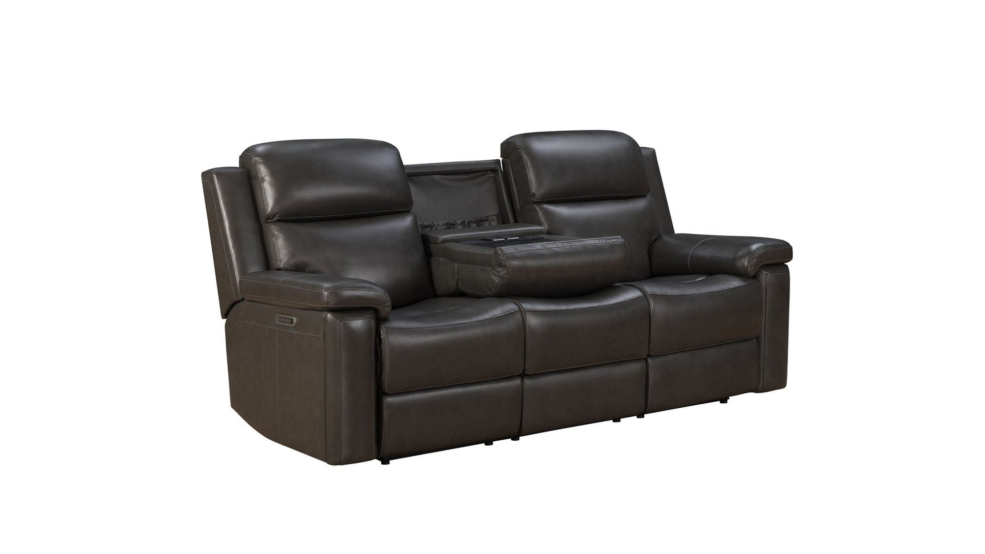 Leon - Power Sofa Recliner With Power Headrest, Power Lumbar, Heat And Massage Dropdown Table With Smart Tabletop Control - Smokey Gray