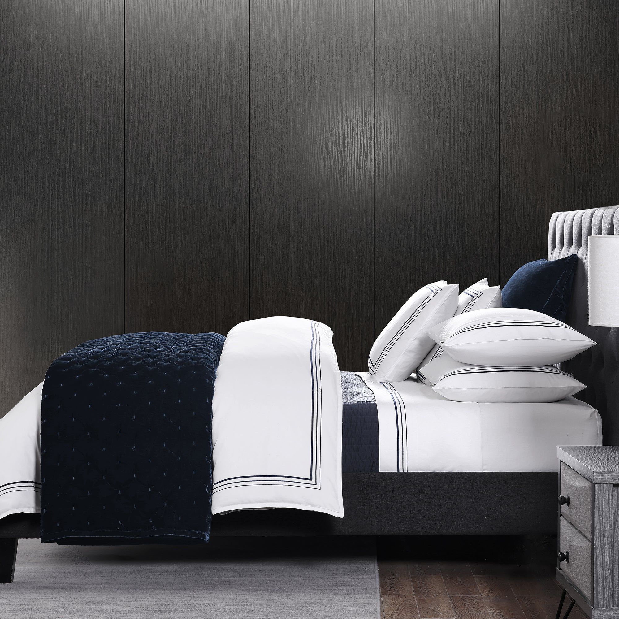 Border Embroidery - King Duvet Cover Set (Set of 3) - Navy
