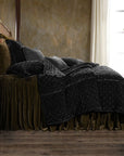 Stella - King Faux Silk Velvet Pintuck Quilt - Black