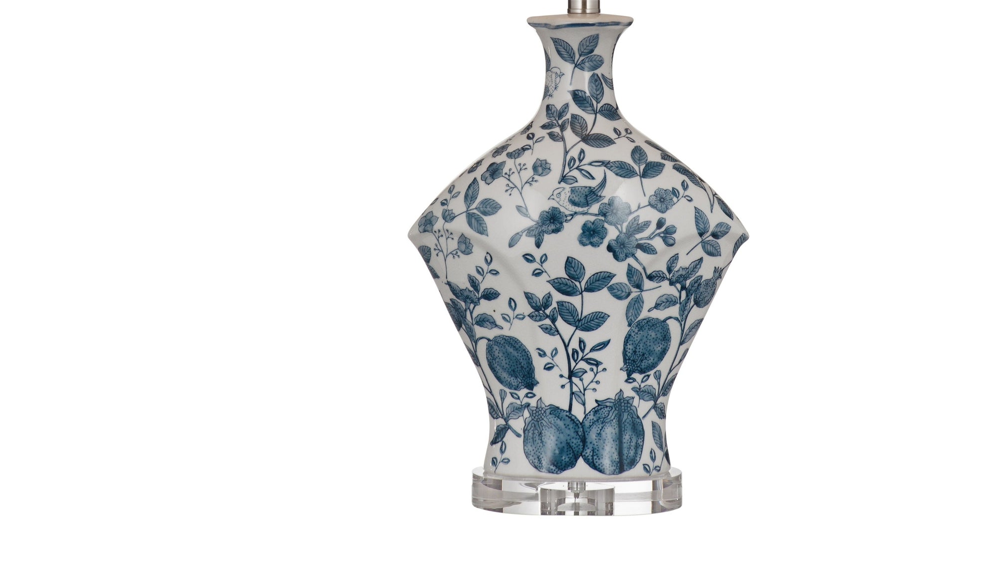 Clovelly - Table Lamp - Blue / White Floral / Clear Acrylic