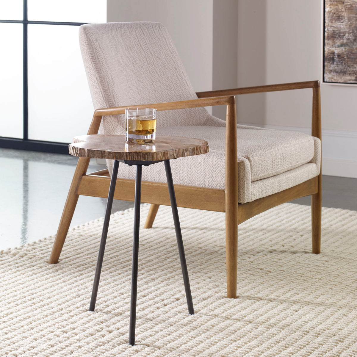 Mircea - Petrified Wood Accent Table - Black &amp; Light Brown