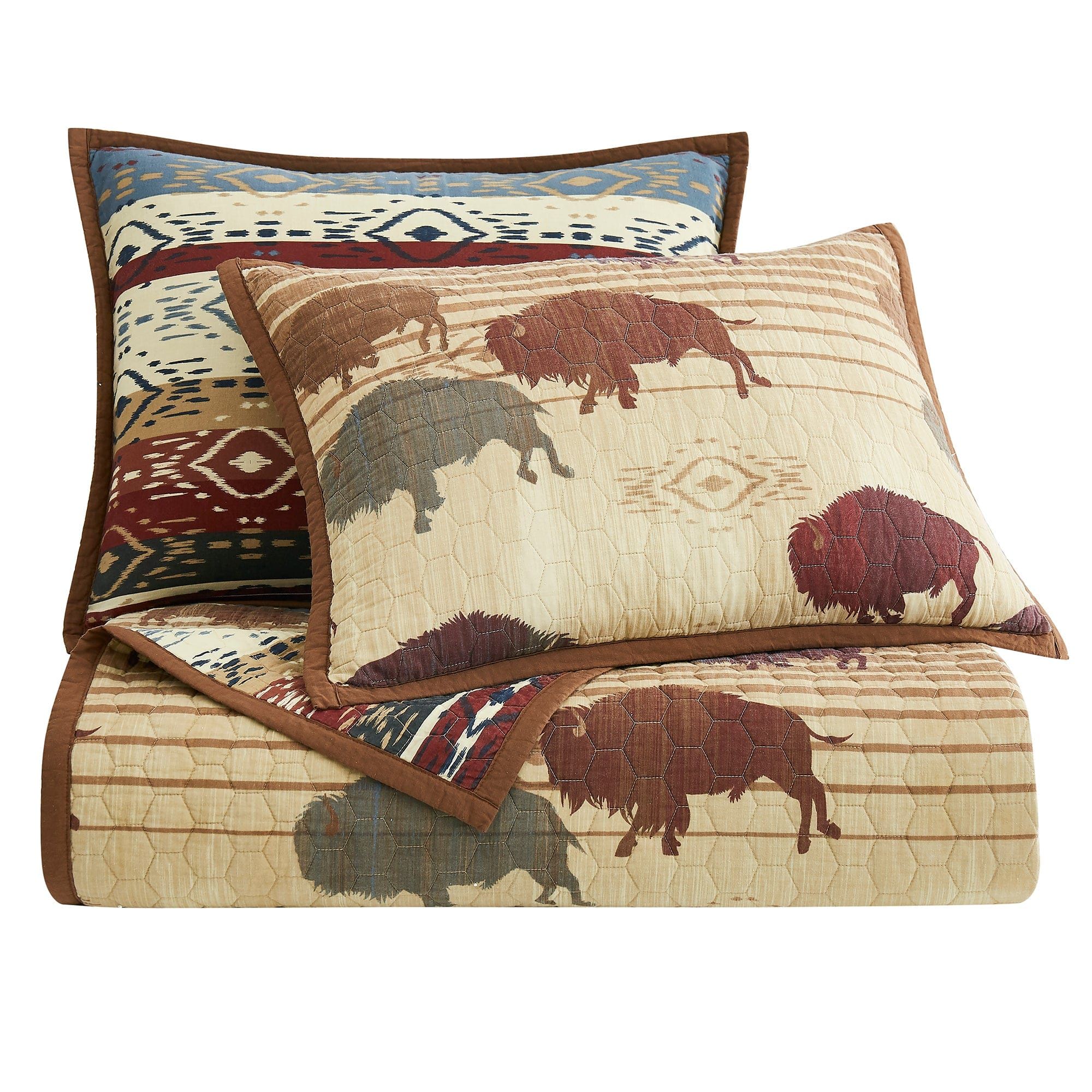 Home On The Range - King Reversible Quilt Set (Set of 3) - Tan