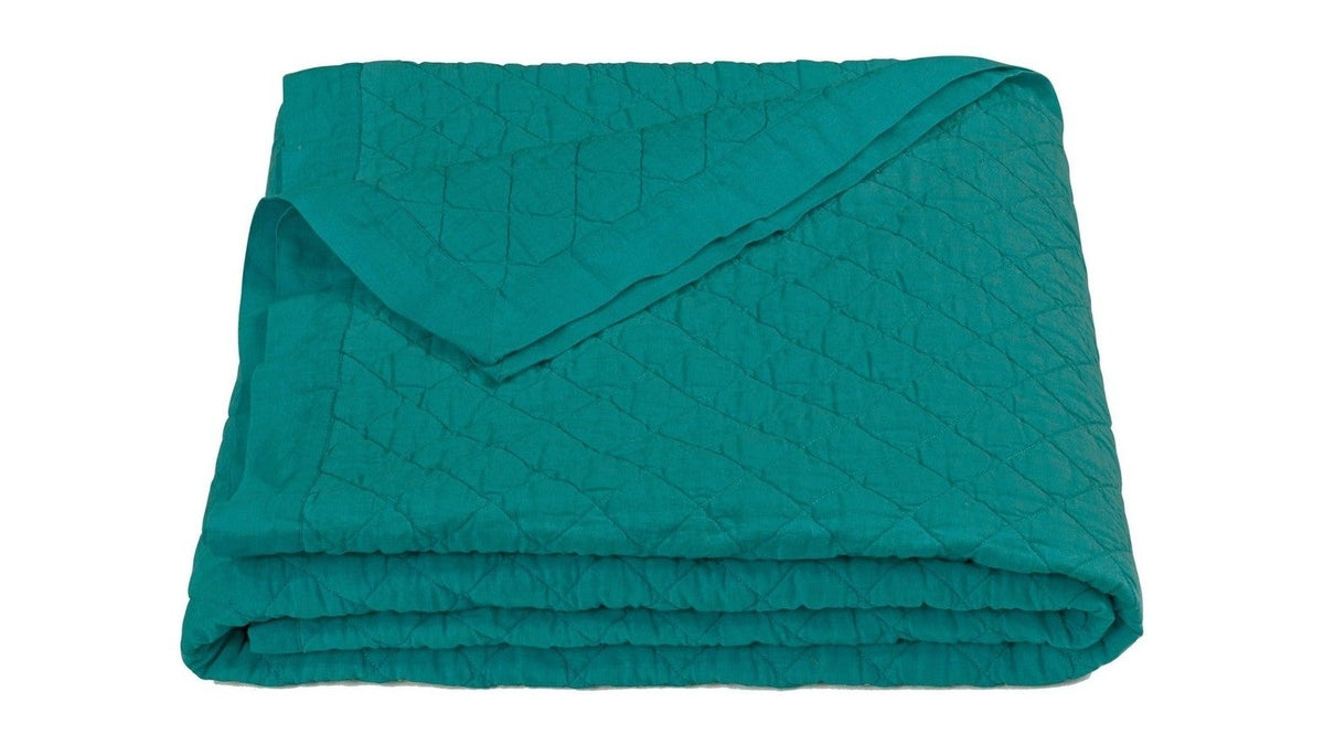 Diamond Linen - Full/Queen Linen Cotton Diamond Quilt - Turquoise