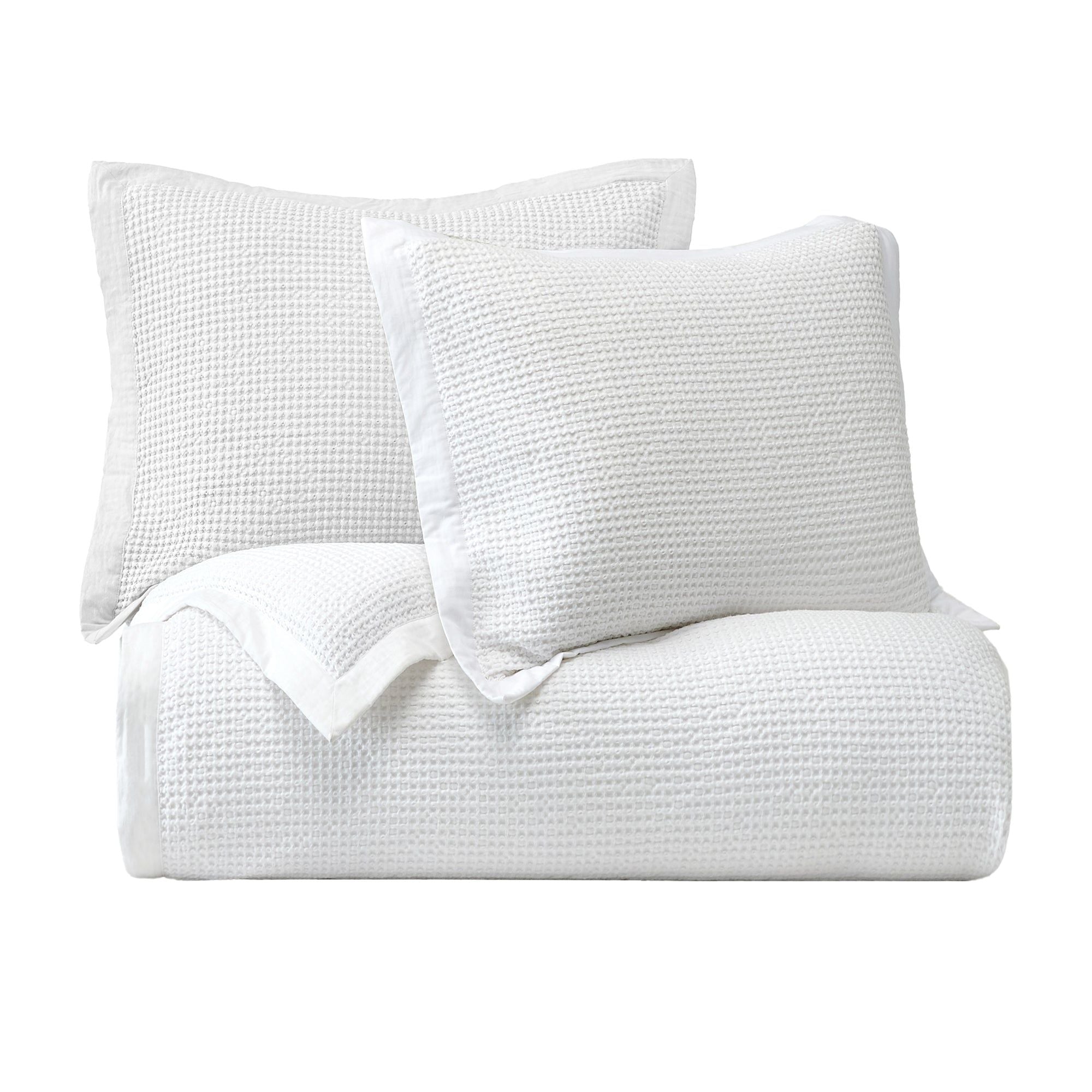 Stonewashed Cotton Waffle Weave - King Duvet Cover Set (Set of 3) - White