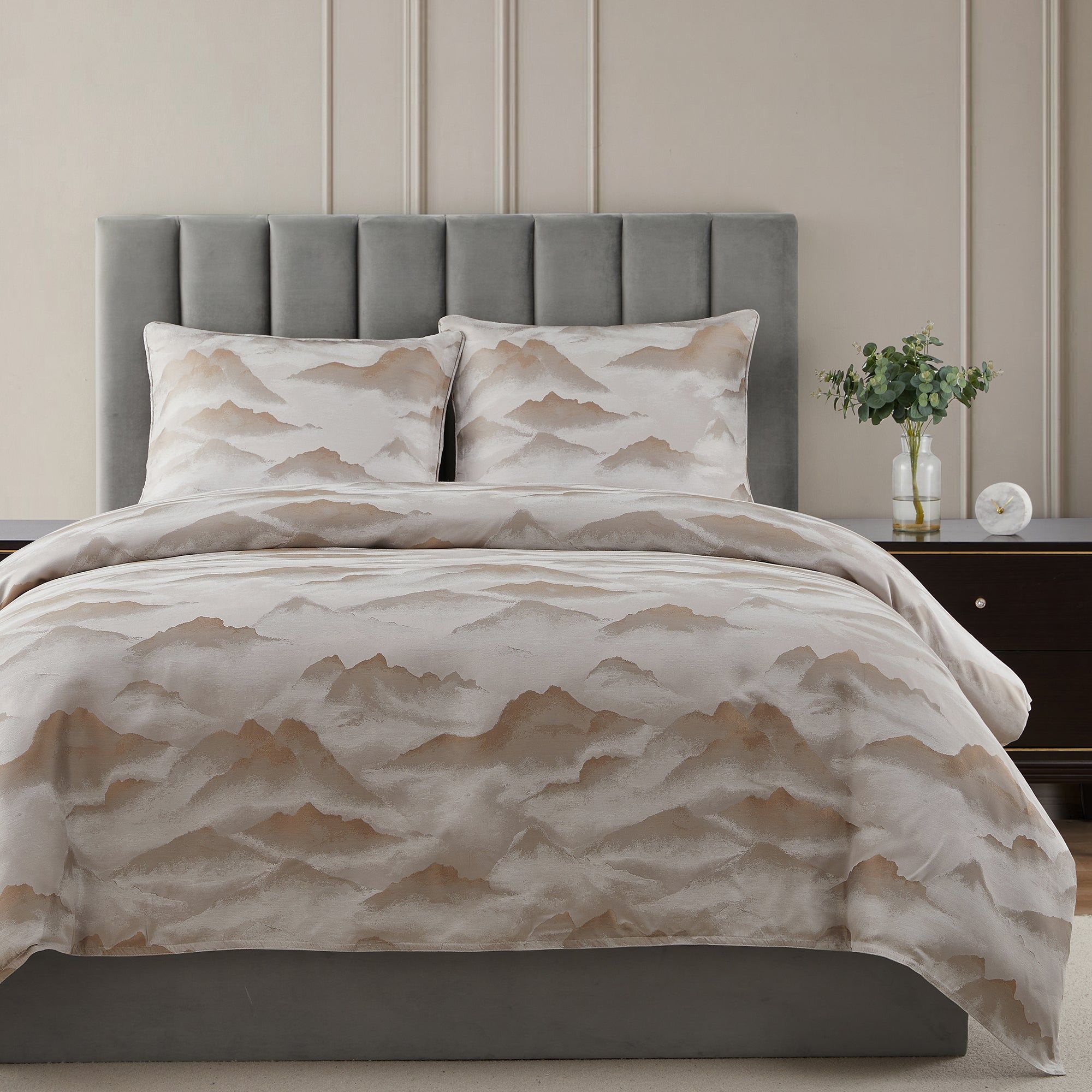 Serenity - King Modern Jacquard Duvet Cover Set (Set of 3) - Champagne