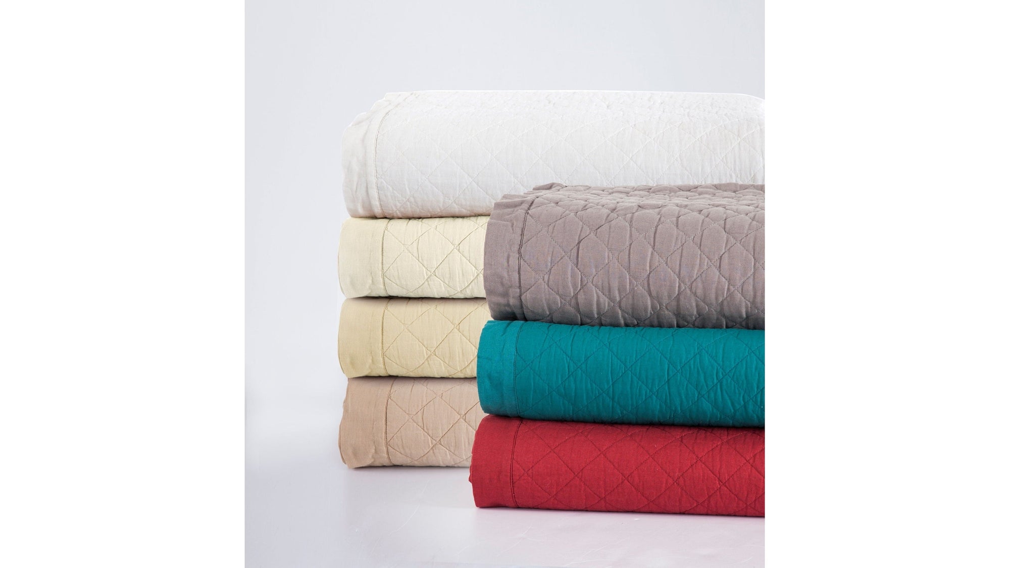 Diamond Linen - King Linen Cotton Diamond Quilt - Light Tan