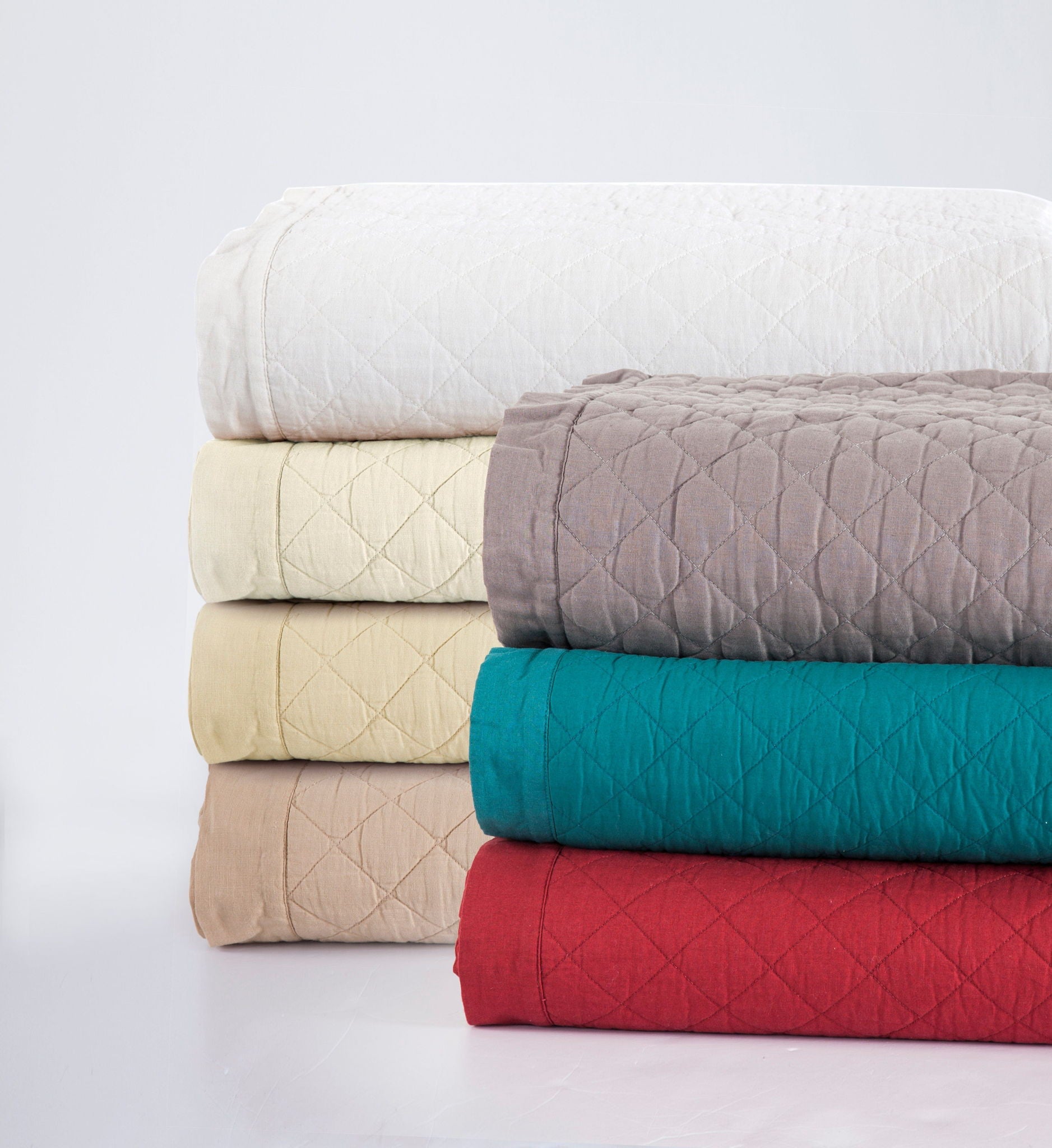 Diamond Linen - Twin Linen Cotton Diamond Quilt - Vintage White
