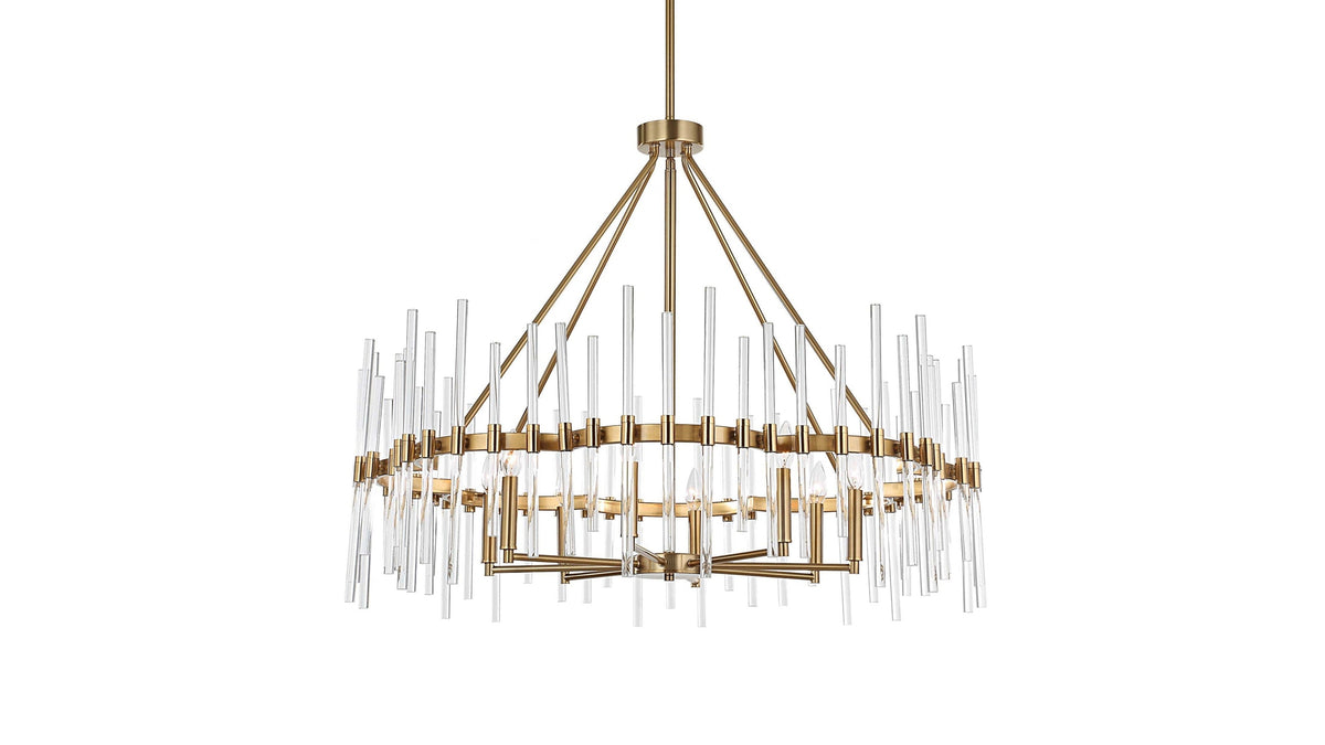 Crystal - Stick 8 Light Chandelier - Brass