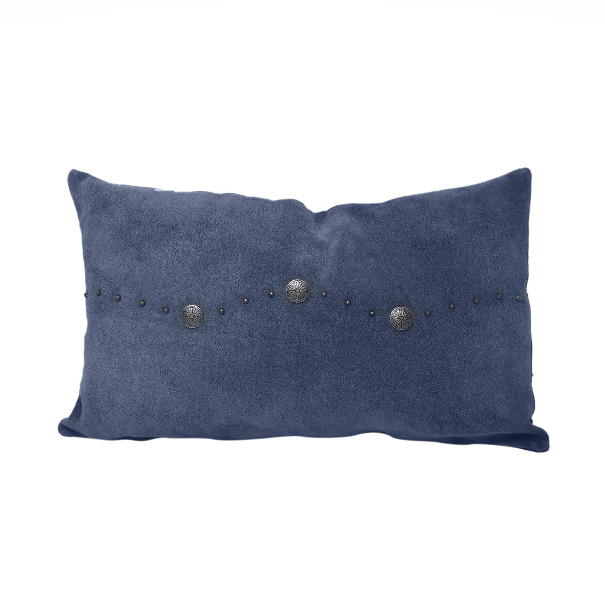 Western Suede Pillow - Western Suede Antique Silver Concho &amp; Studded Lumbar Pillow - Navy