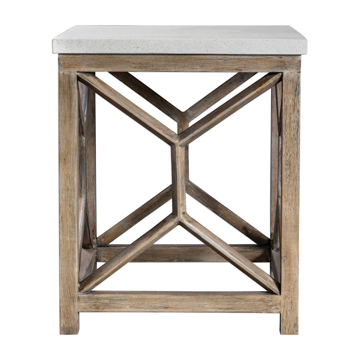 Catali - Stone End Table - White &amp; Light Brown