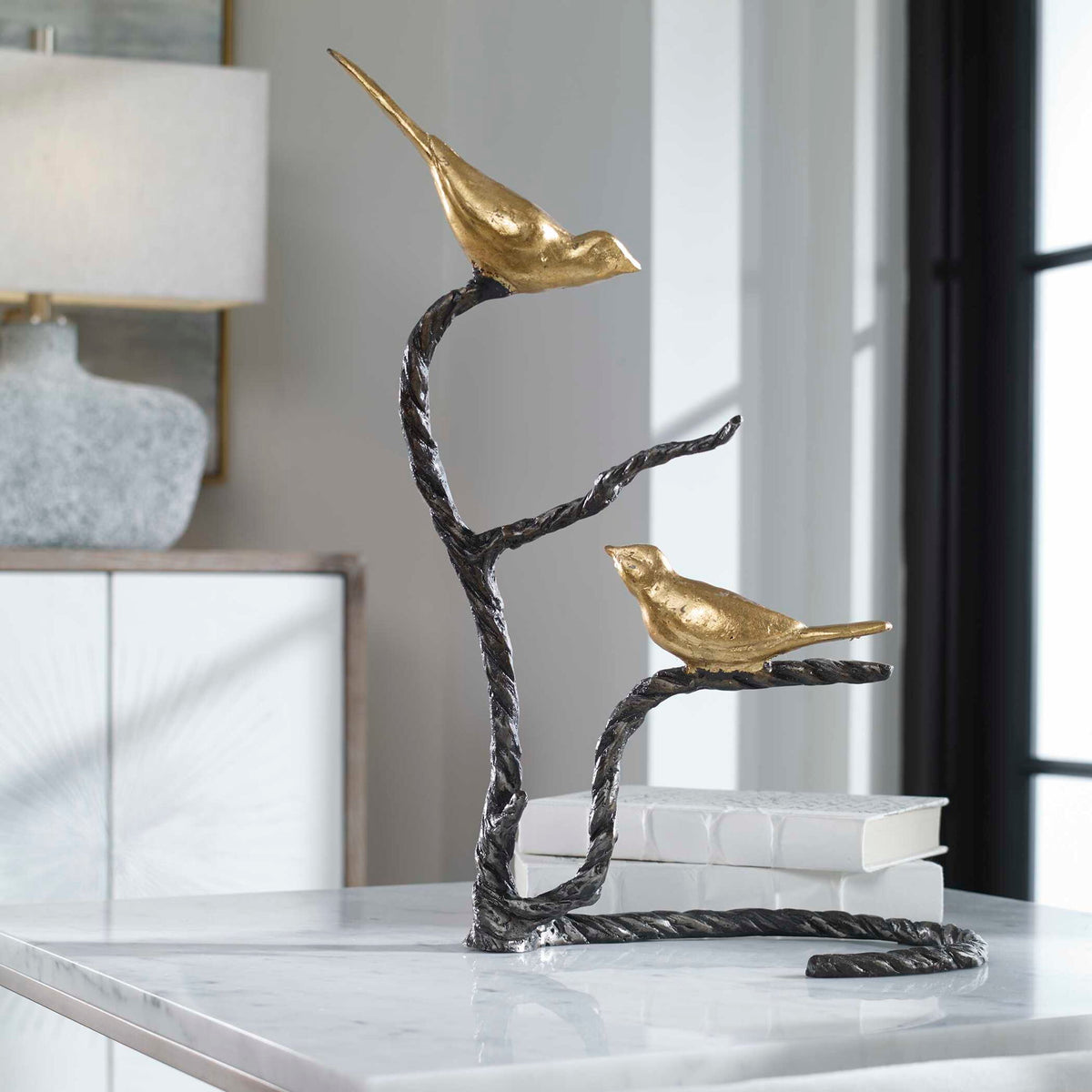 Birds On A Limb - Sculpture - Black &amp; Gold