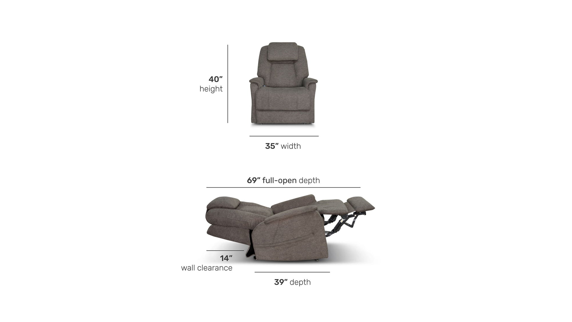Zecliner Model 3+ Petite - Power Lift Recliner With Power Headrest, Lumbar, Heat &amp; Massage