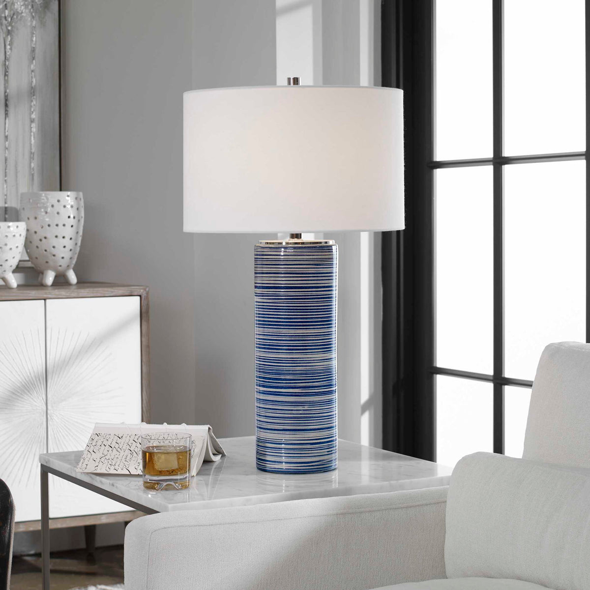 Montauk - Striped Table Lamp - Blue