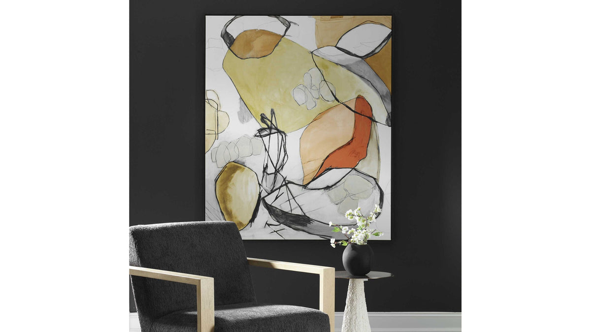 Charcoal Improvision - Framed Abstract Art - White