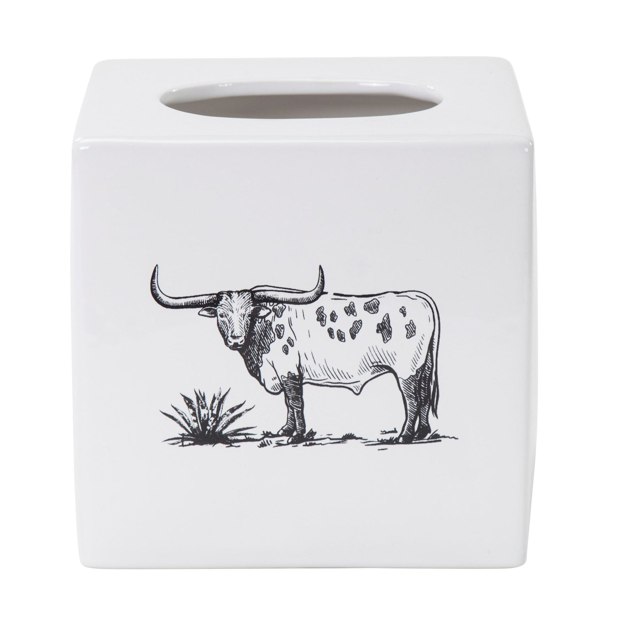 Ranch Life - Ceramic Tissue Box Cover, 2 Per Carton - White / Black