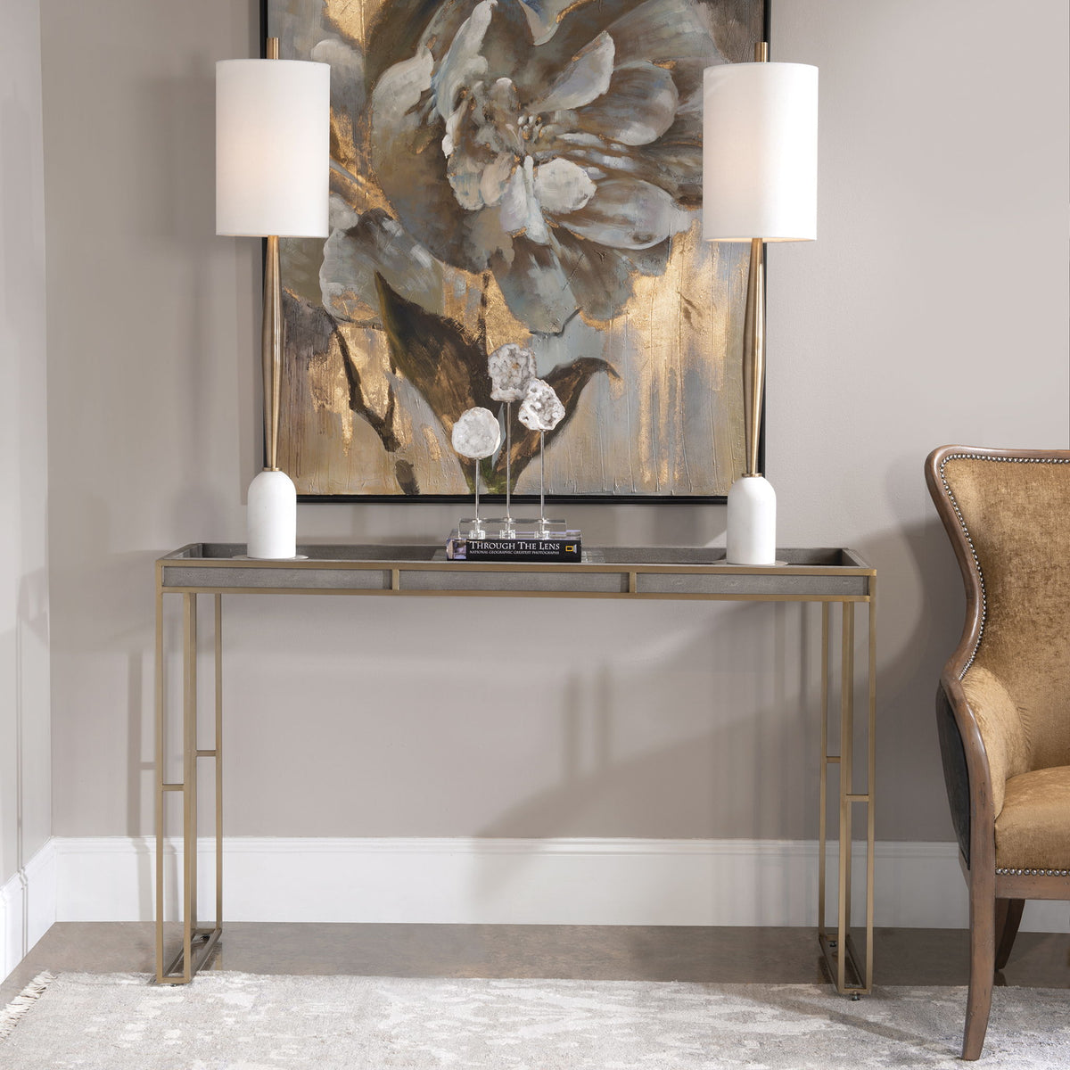 Cardew - Modern Console Table - Silver &amp; Gold