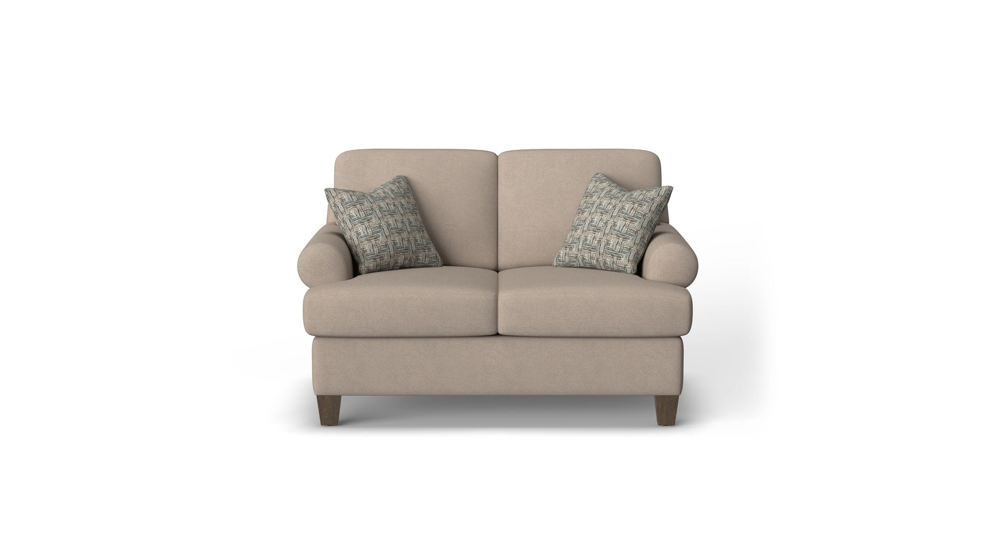Moxy - Fabric Loveseat, T-Shaped Seat Cushion, Curved Sock Arms