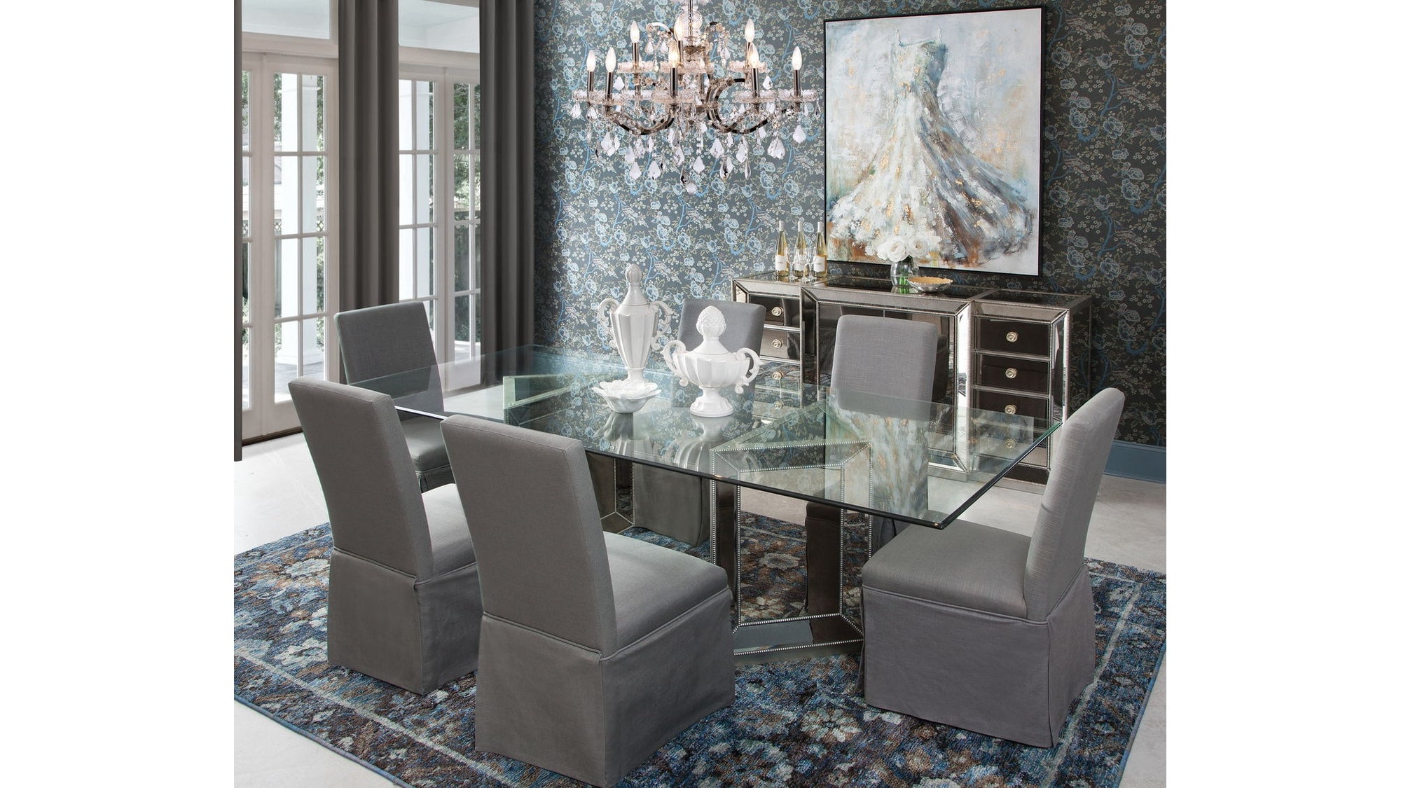 Murano - Double Pedestal Table - Pearl Silver