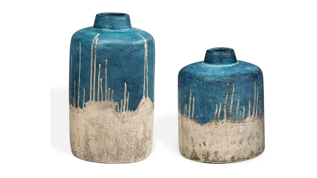 Coastal Cascade - Indoor-Outdoor Vases Set of 2 - Blue / White