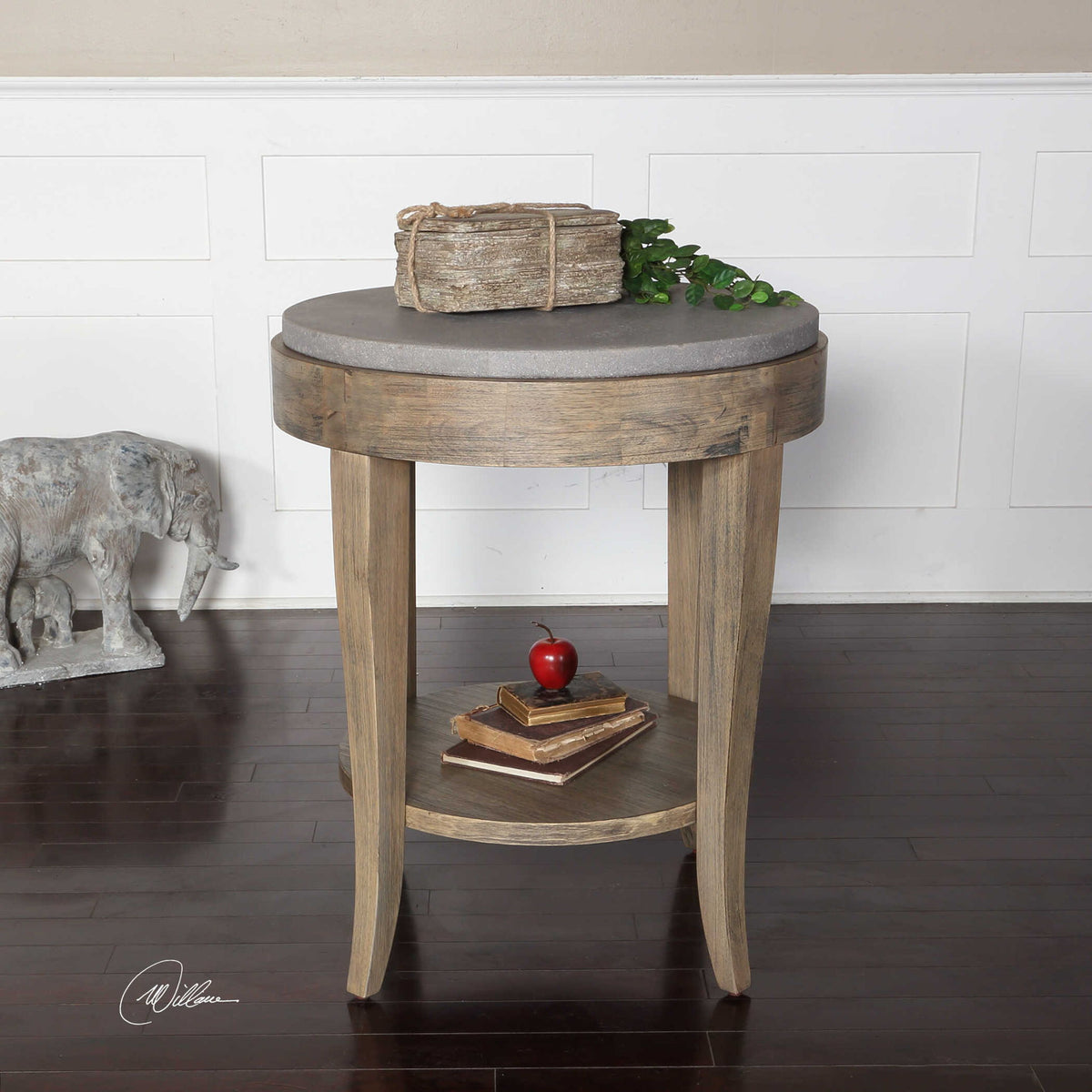 Deka - Round Side Table - Gray &amp; Light Brown