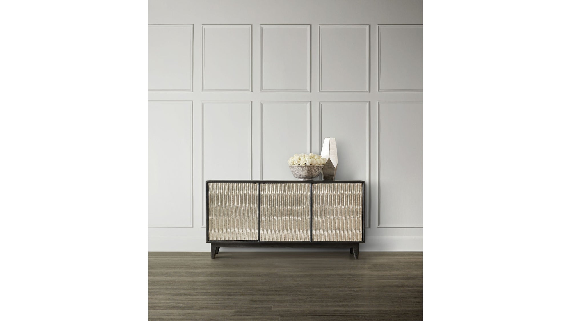 Commerce And Market - Shimmer 3-Door Credenza - Dark Gray / Pearl Silver