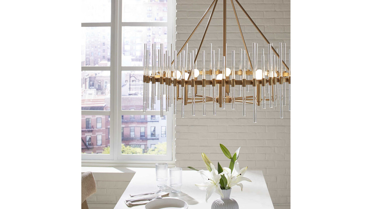 Crystal - Stick 8 Light Chandelier - Brass