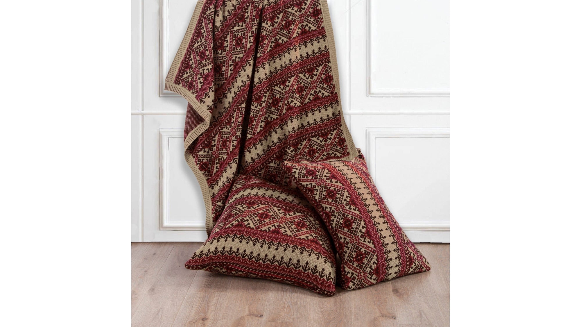 Fair Isle - Knit Throw Blanket - Rustic Red