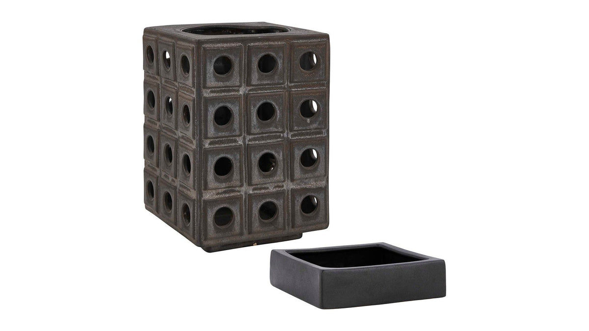 Lattice - Indoor-Outdoor Lantern Candleholder - Brown / Gray