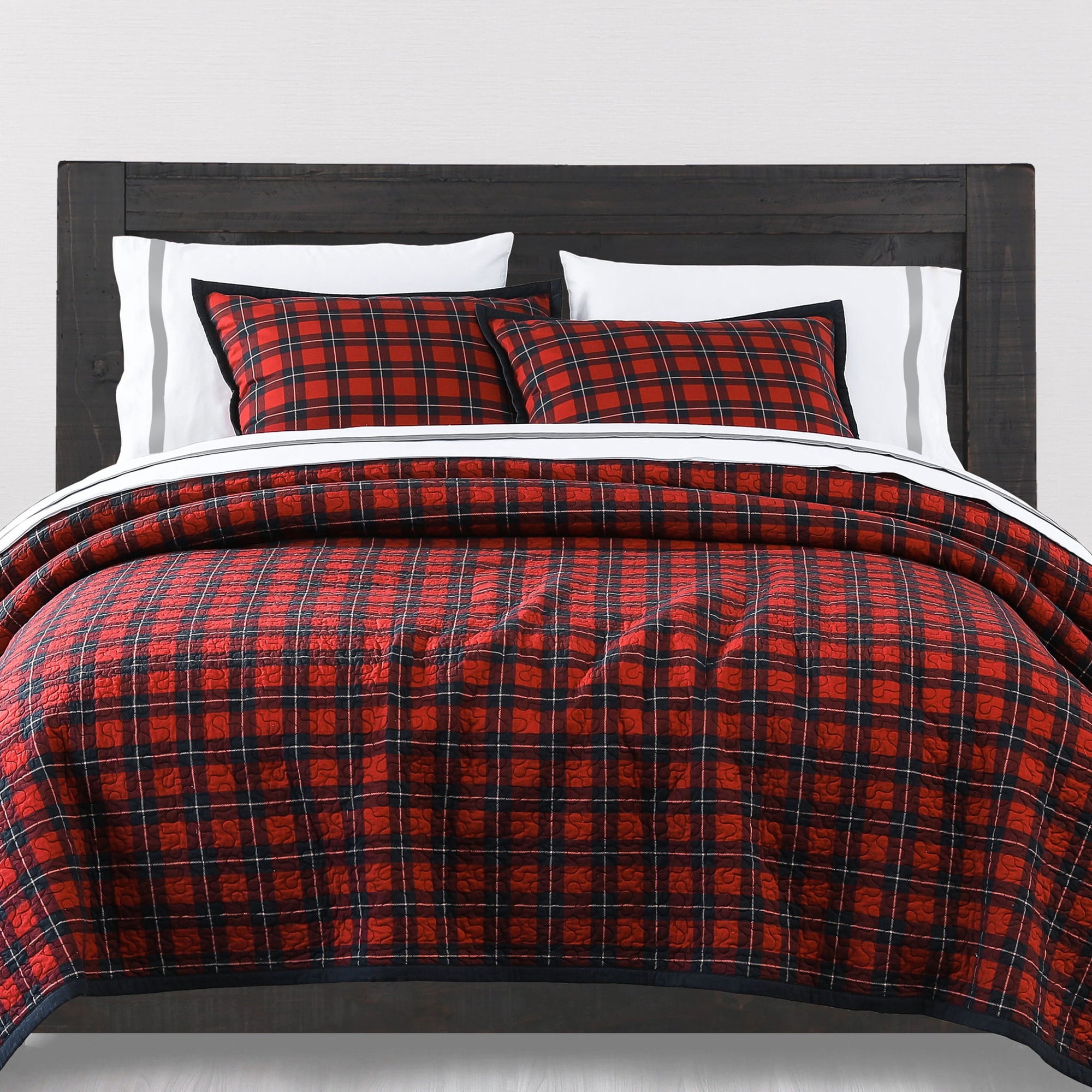 Woodland Plaid - King Reversible Quilt Set (Set of 3) - Red / Navy