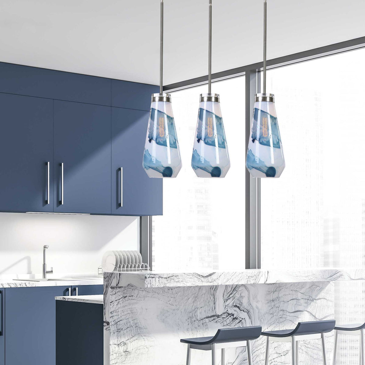 Windswept - 1 Light Mini Pendant - Blue &amp; White