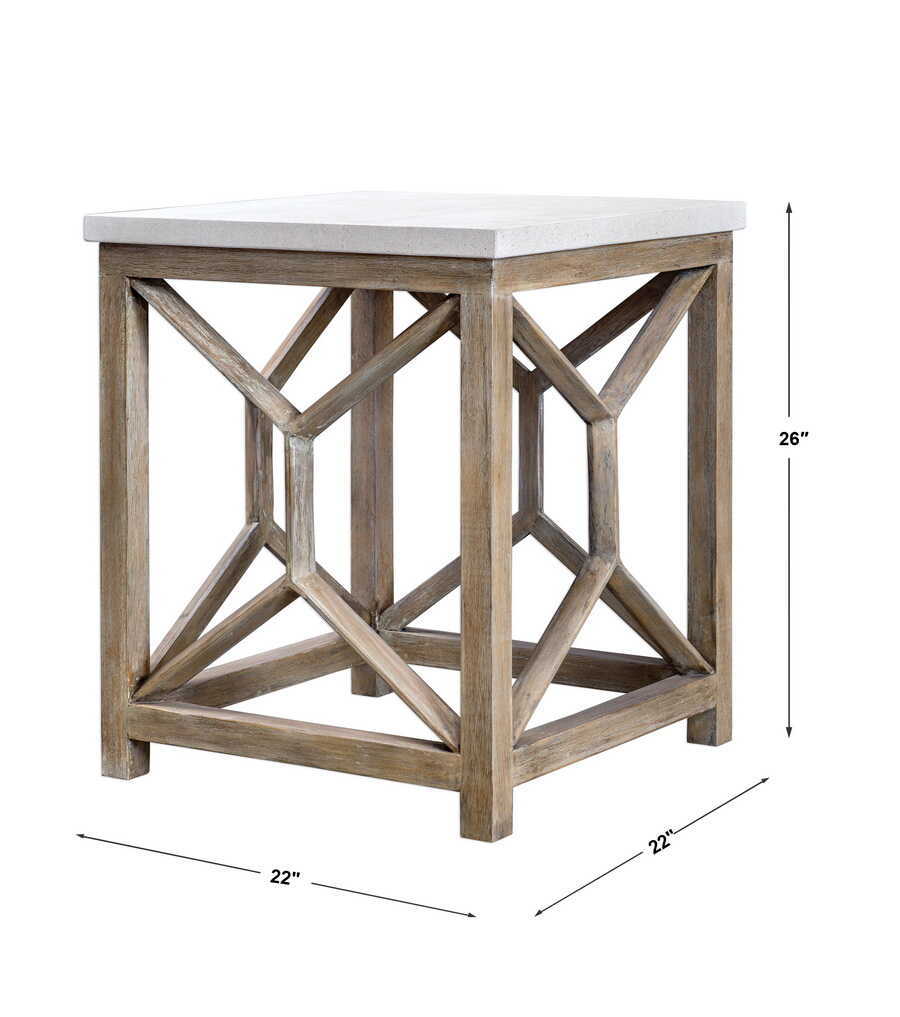 Catali - Stone End Table - White &amp; Light Brown