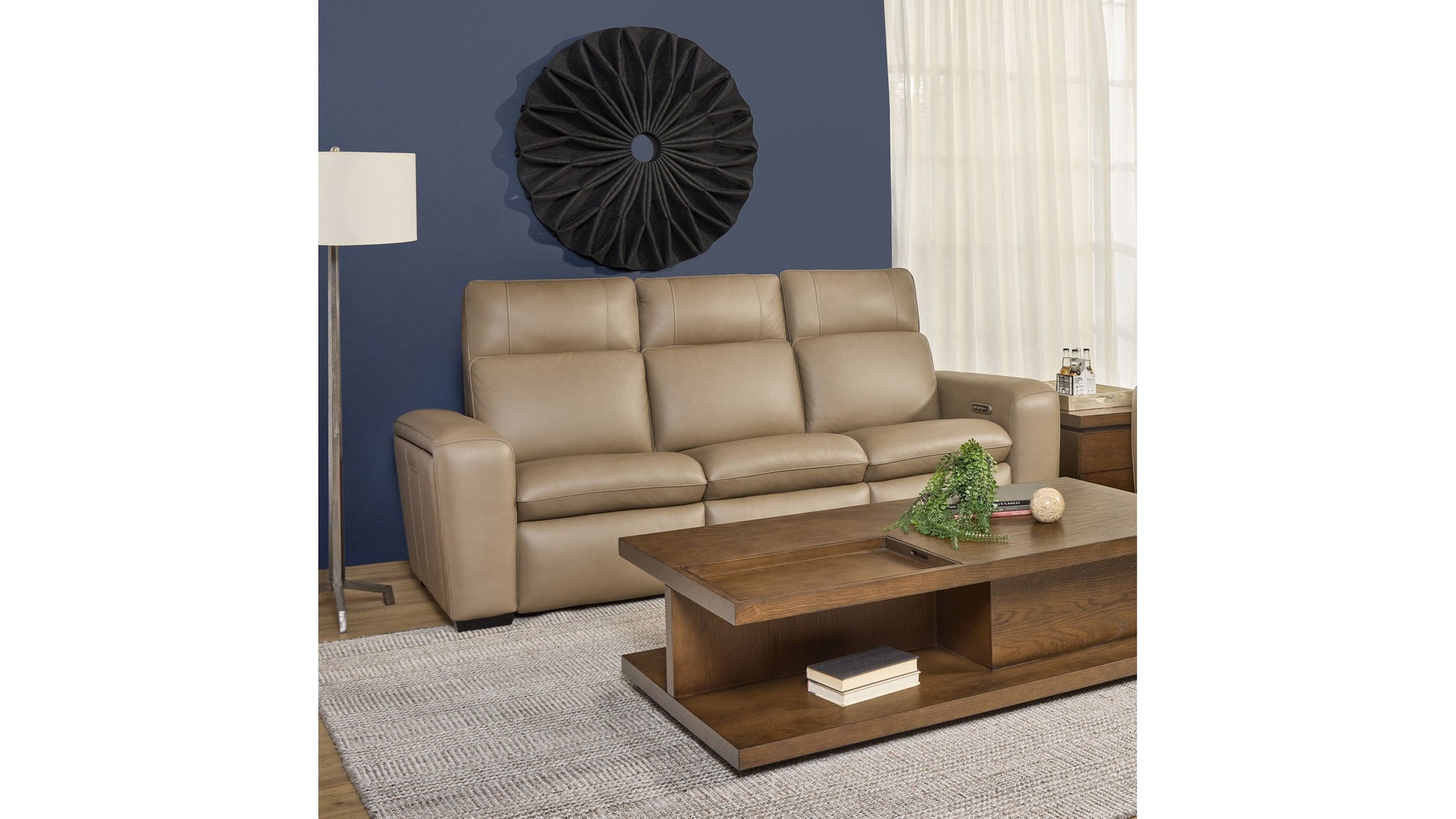 Sense - Power Reclining Sofa With Power Headrest, Lumbar & Pulse - Light Brown