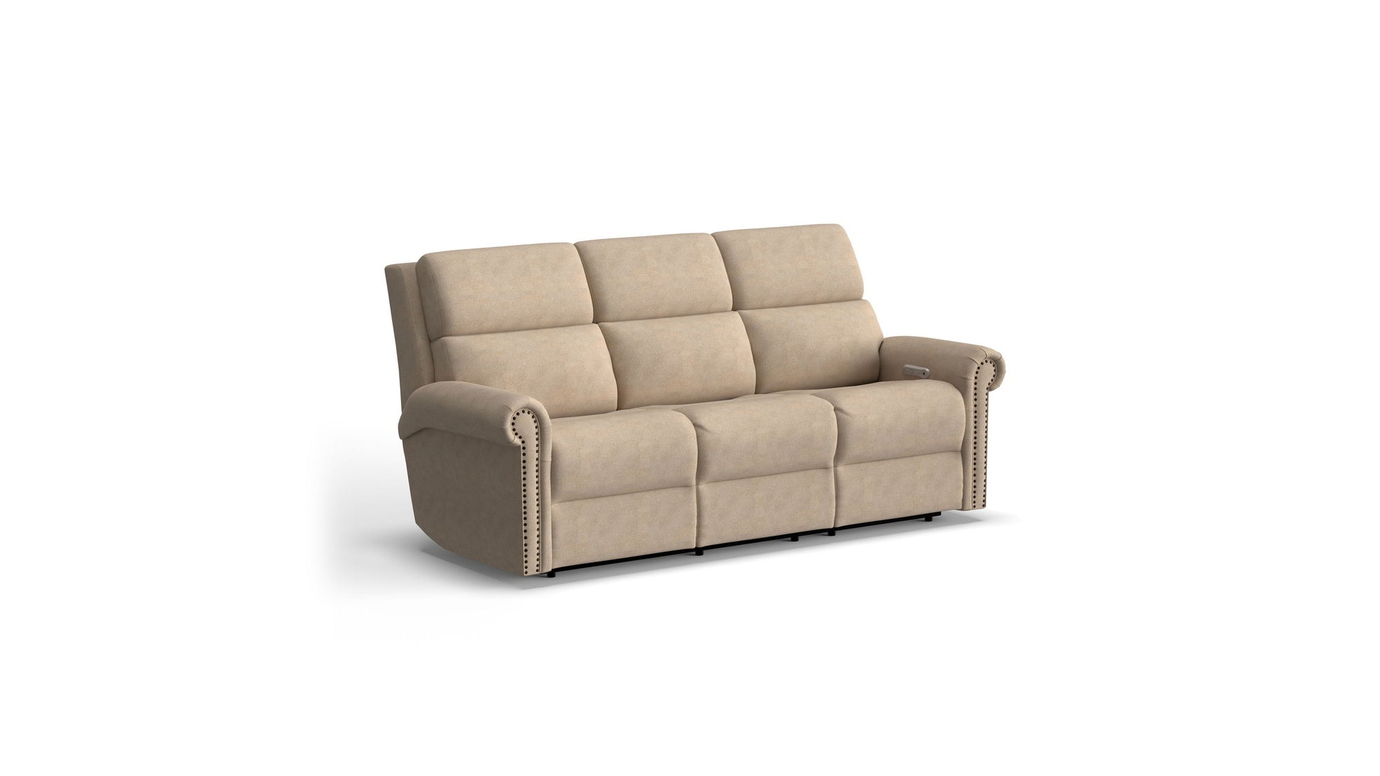 Bernard - Power Reclining Sofa With Console, Power Headrests &amp; Lumbar, Nailhead Trim
