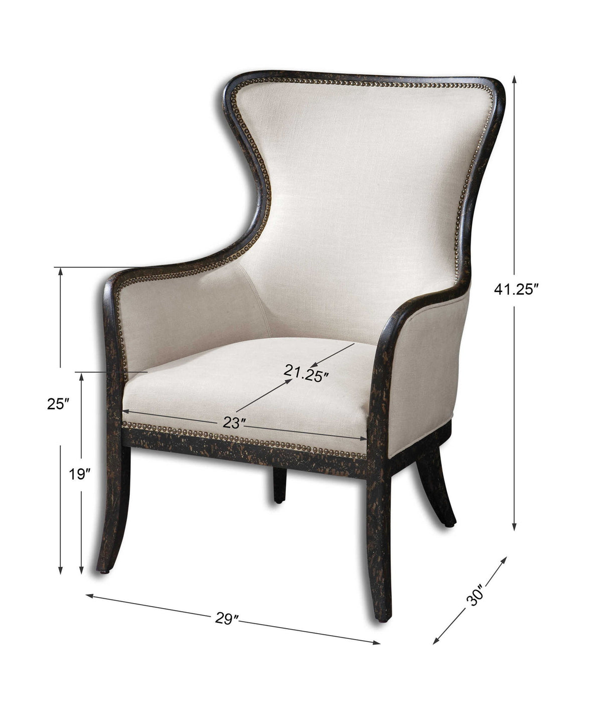 Sandy - Wing Back Armchair - Beige &amp; Dark Brown
