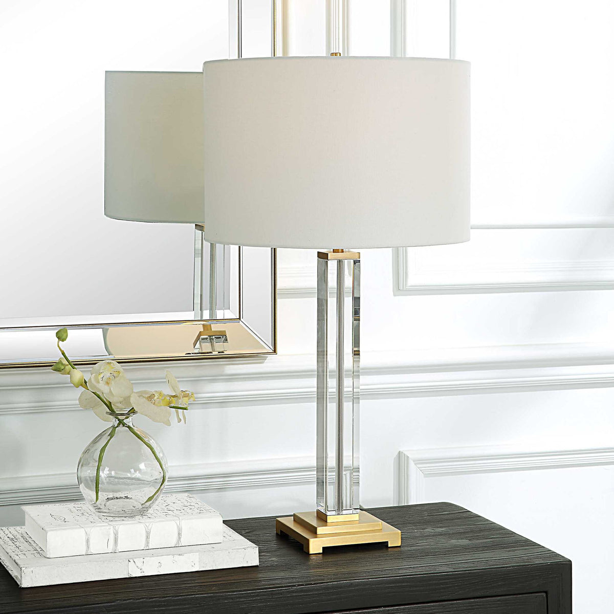 Crystal Column - Table Lamp - Silver