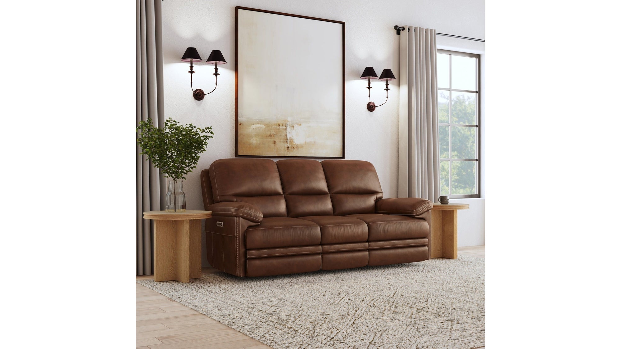 David - Power Reclining Sofa With Power Headrests & Lumbar - Pecan