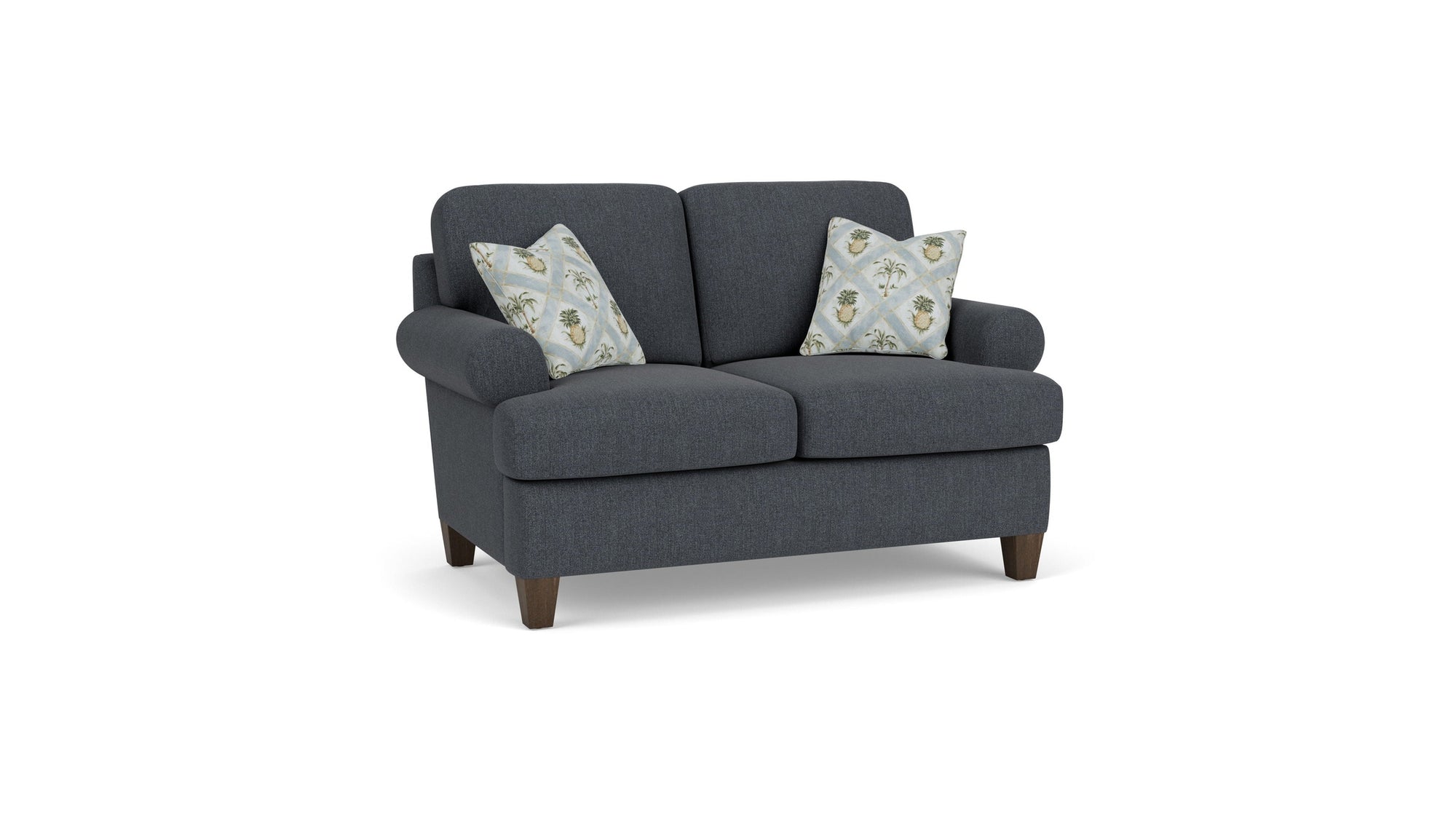 Moxy - Fabric Loveseat, T-Shaped Seat Cushion, Curved Sock Arms