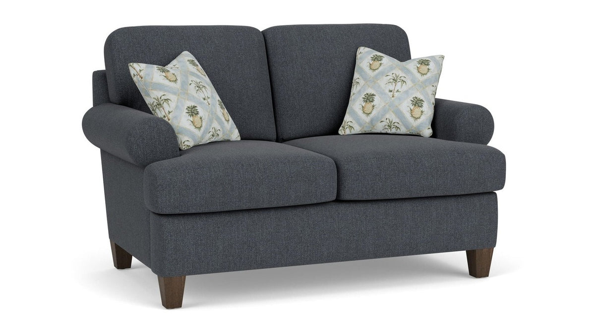 Moxy - Fabric Loveseat, T-Shaped Seat Cushion, Curved Sock Arms