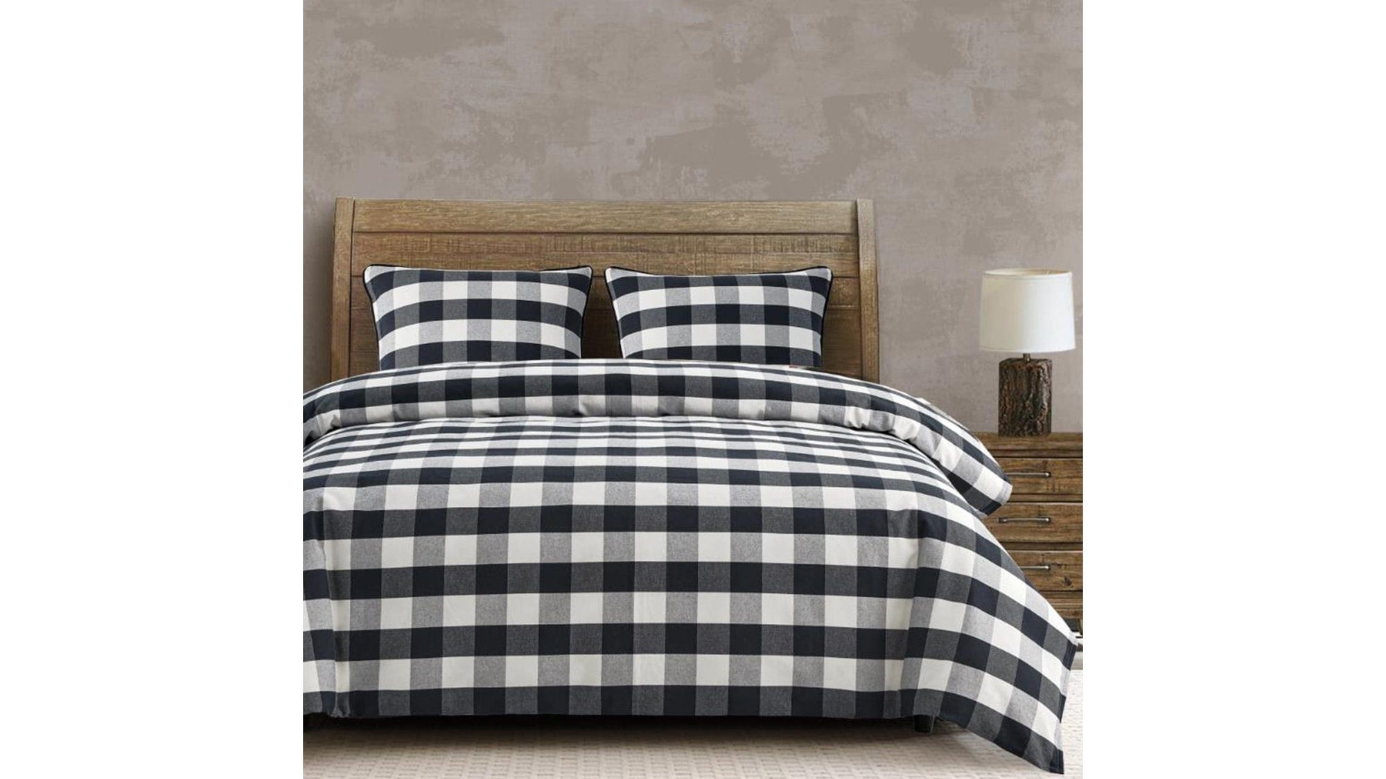 Camille - Full Buffalo Check Comforter Set Set of 3 - Black / Natural