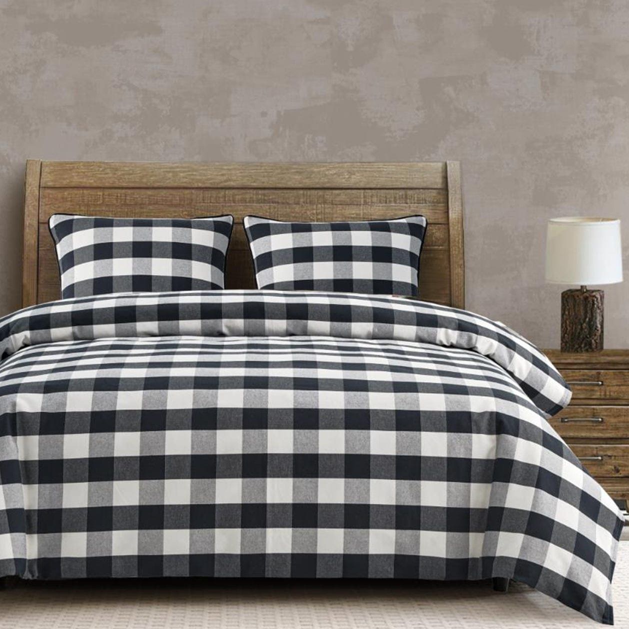 Camille - Queen Buffalo Check Comforter Set (Set of 3) - Black / Natural
