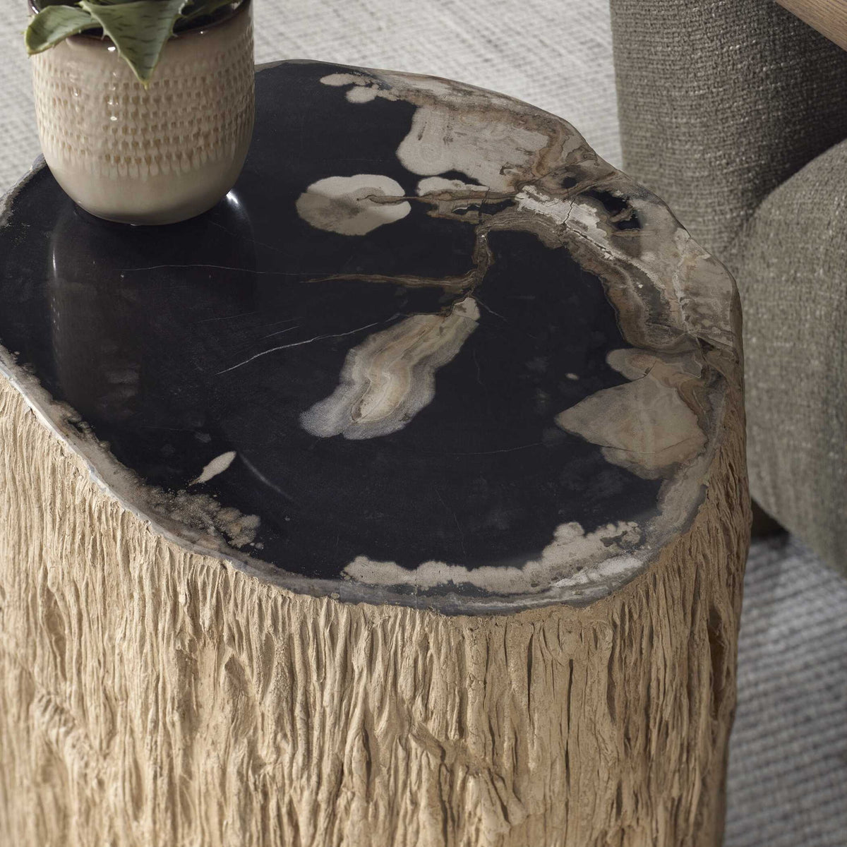 Arco - Petrified Wood Top Accent Table - Black / White