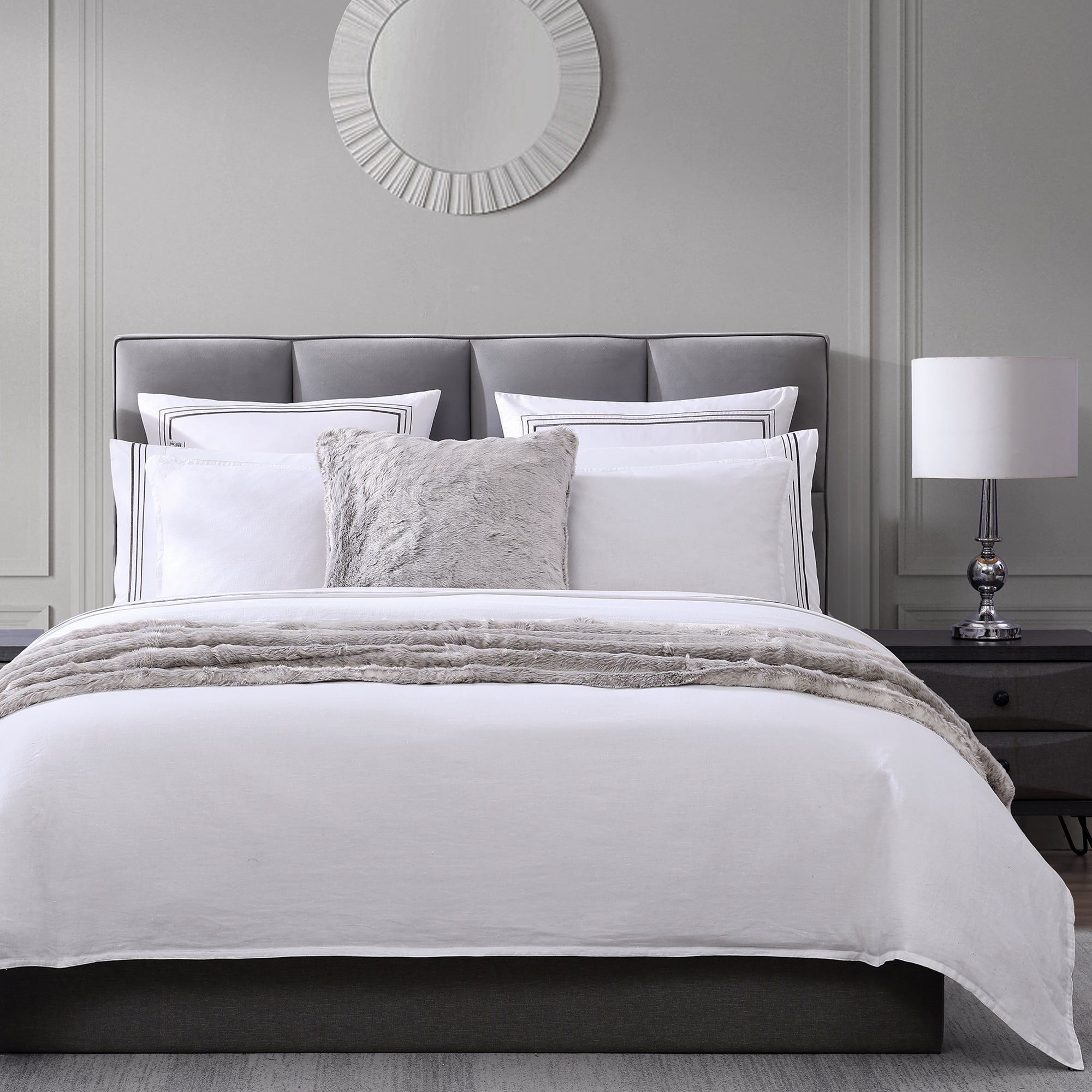 Border Embroidery - Queen Sheet Set (Set of 4) - Gray