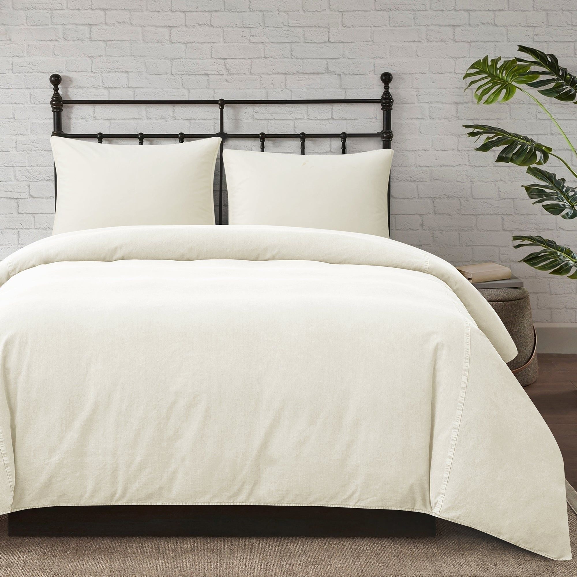 Cotton Canvas - Queen Stonewashed Duvet Cover Set (Set of 3) - Natural