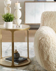 Clench - Brass Side Table - Beige