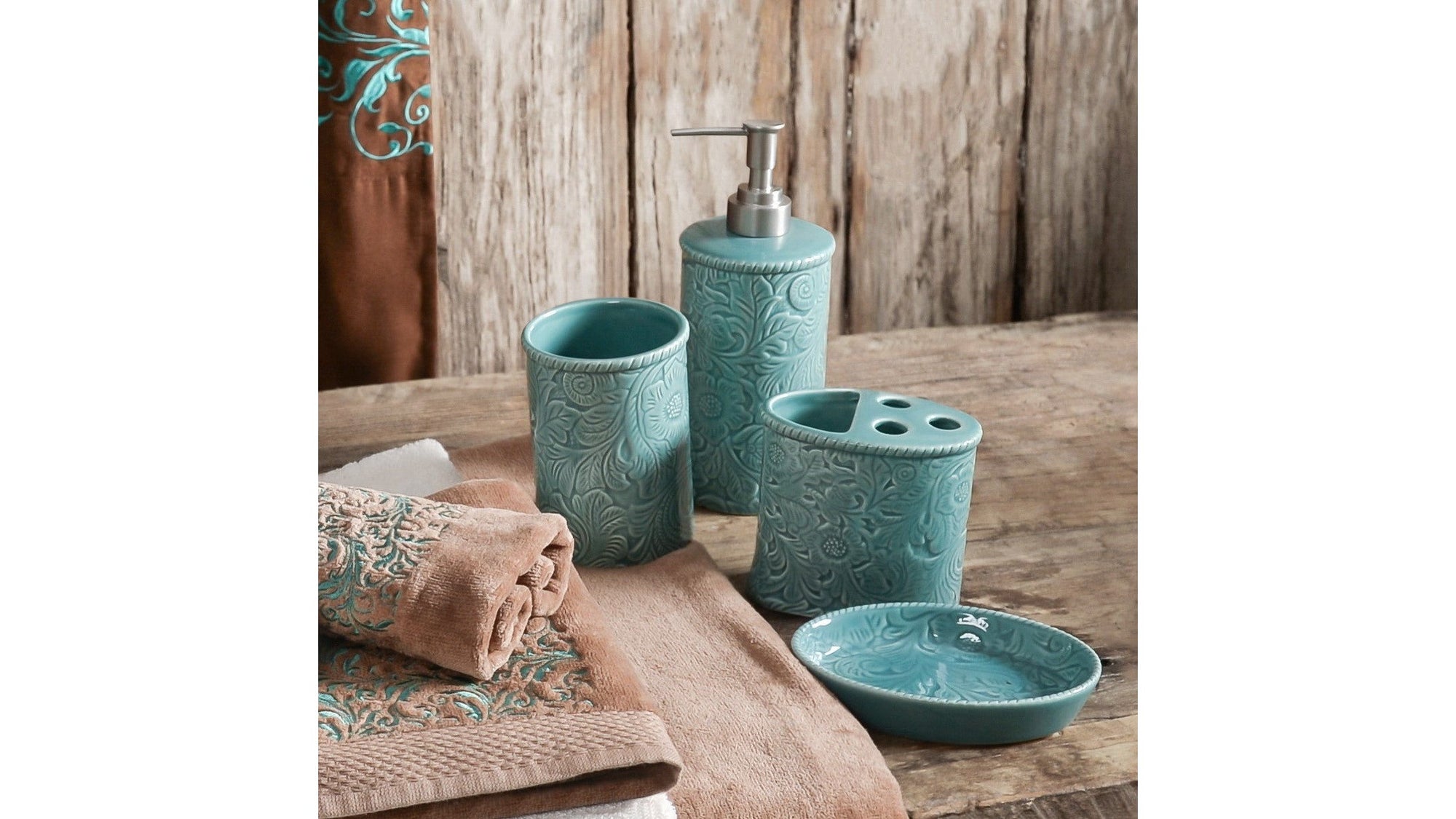 Savannah - Ceramic Countertop Bathroom Set Set of 4 , 4 Per Carton - Turquoise