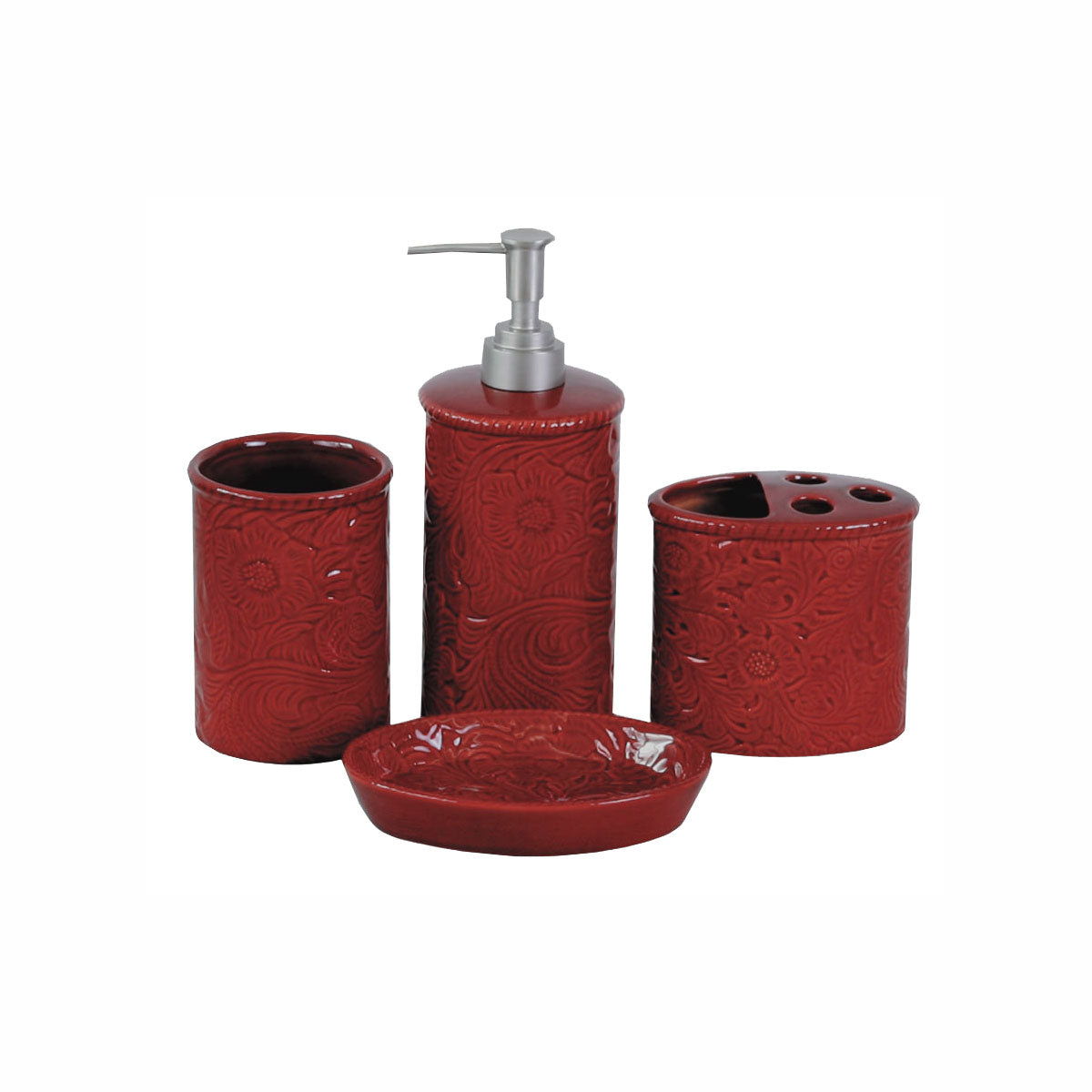 Savannah - Ceramic Countertop Bathroom Set (Set of 4), 4 Per Carton - Red