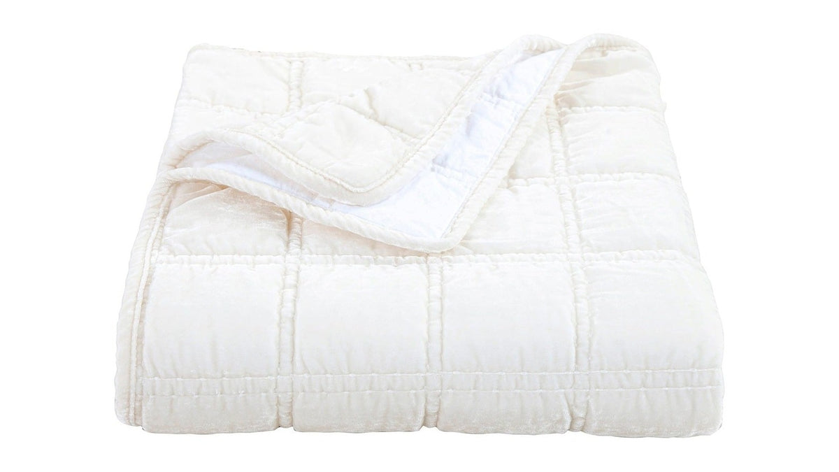 Stella - Faux Silk Velvet Double Box Stitch Throw - Stone